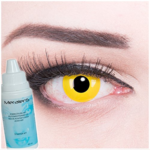 Lenti a contatto colorate gialle per Halloween, colore giallo, 1 paio. Alta qualità con contenitore per lenti a contatto con 60 ml di prodotto per la cura
