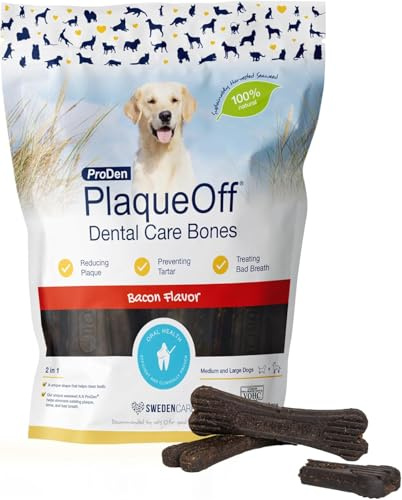 ProDen PlaqueOff 13 Dental Bones for Medium & Large Dogs, Tartar, Plaque & Bad Breath Remover, Improves Overall Oral Health Flavour (Bacon)