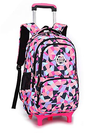 Dreneco School Bags for Girls with Wheels, Kids Trolley Bag, Backpack for Girls Multi-Compartment Primary and Secondary School Bag Casual Daypack Travel Backpack Student Satchel