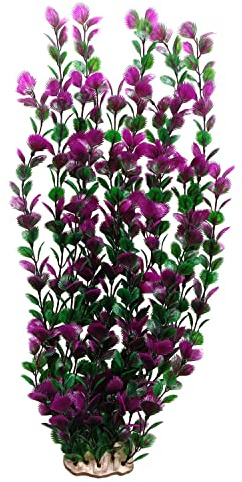 unootel Lantian Grass Cluster Purple Leaves Aquarium Décor Plastic Plants Extra Large 21 Inches Tall 6522, Purple and Green