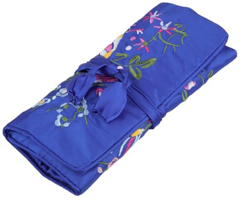 KYEYGWO Chinese Embroidery Travel Jewellery Roll, Blue