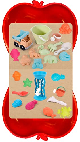 thorberg Sandbox Sandkasten in Apfelform XL in 4 Farben! Planschbecken Sandmuschel (2X rot + 24-TLG Bio-Set)