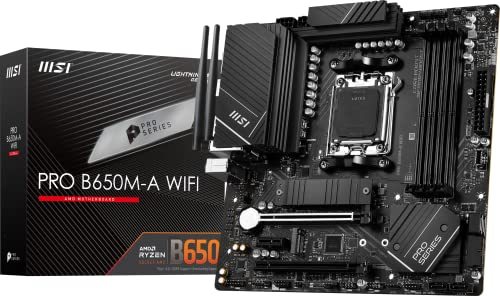 MSI Pro B650M-A WiFi ProSeries - Placa Base (procesadores AMD Ryzen Serie 9000/8000/7000, AM5, DDR5, PCIe 4.0, M.2, SATA 6Gb/s, USB 3.2 Gen 2, HDMI/DP, Wi-Fi 6E, Bluetooth 5.3, LAN de 2.5 Gbps, mATX)