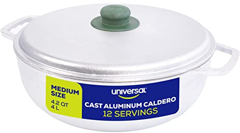 Universal (Medium Size) Caldero 12 Cups - 4.2 QT / 4 L, Stainless Aluminum Pot, Even Heat Distribution and Fast Cooking Dutch Oven Pot, Ergonomic Handles, Ideal for Rice, French Fries, and More