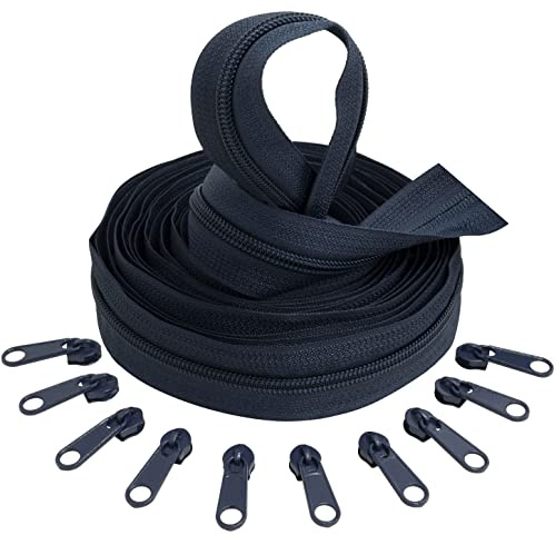 Aerzetix - C62650x5-C62811x10 - Kit di Cerniera Lampo Spirale 5m N°5 Colore: Blu Scuro + 10 cursori N°5 Non bloccabile Colore: Blu Scuro - in Nylon/Metallo - merceria