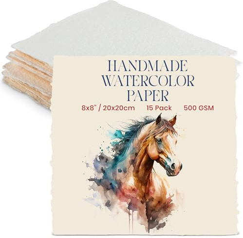 Wanderings Dickes Handgemachtes Aquarellpapier Mit Gerissenem Rand - 20X20 cm - 500gsm, Premium Elfenbein-Kaltgepresstes Strukturiertes Mischpapier Aus Recycelter Baumwolle - 15 Lose Blätter