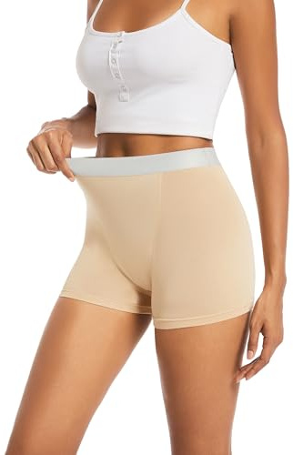 TIICHOO Menstruationsunterwäsche Boyshorts Starke Blutung Wochenbett Periodenunterschwäsche 1er Pack(Large, 1 Beige)