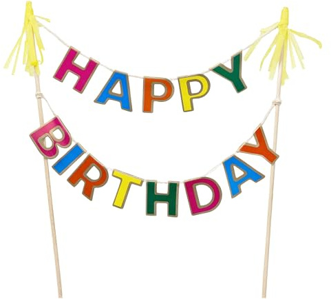 Talking Tables Rainbow Happy Birthday Cake Topper – Fun Reusable Party Decoration for Cakes, Eco-Friendly Packaging, Bright Rainbow Theme, Ideal for Boys or Girls