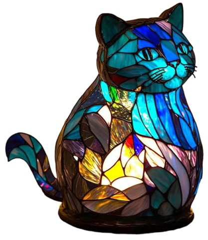 BEALIFE Lámpara de mesita de Noche con Forma de Animales, Elegante y práctica, Estilo Animal, lámpara de Escritorio, luz Nocturna de Resina, Regalo, Gato magico