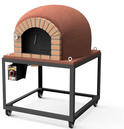 MOVELAR - Horno de Leña Exterior de Obra STROMBOLI (Burdeos - 80 x 80 x 152 cm) - Horno de jardín en hormigón refractario, ideal para pizzas, aislado con corcho, 3 mantas cerámicas - REF: M00115