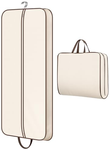 MISSLO 60 Foldable Travel Garment Bag Hanging Dress Bag Covers Long Dress Carriers for Women Suits, Coats, Clothes Protector, Beige