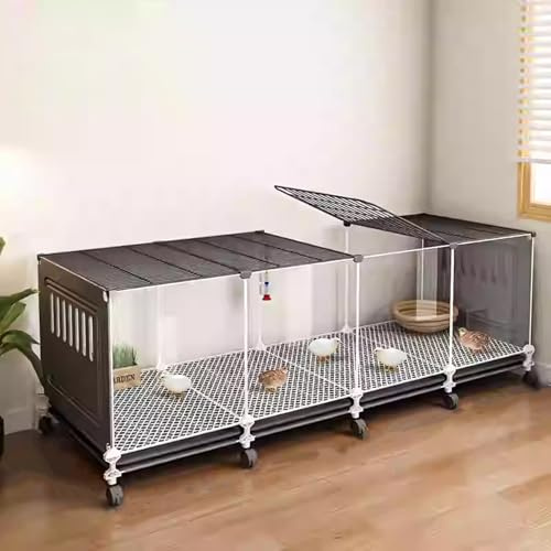 Cage À Poulet Transparente, Cage Caille avec Plateau Coulissant Et Roulette， Poulailler Rutin Clapier À Lapin Portable, Cage À Volaille pour Petits Animaux(Black,144 * 47 * 45cm)