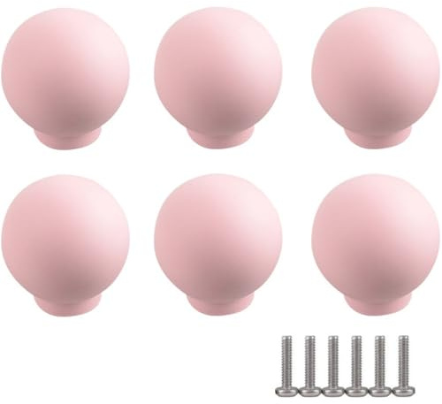 ZESLIV Lot de 6 boutons d'armoire pour chambre d'enfant - Boutons de meubles - Poignées de tiroir - Avec vis - Rose