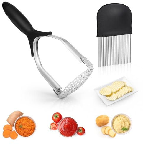 Cozy Inviting Schiacciapatate Acciaio Inox, Set Schiacciapatate E Tagliapatate, Schiaccia Patate in Acciaio Passaverdura Con Impugnatura in Silicone per Frutta E Verdura per Patate, Frutta E Verdura