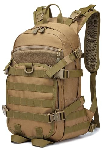 POWER KING 25L Military Tactical Backpack, Practical Rucksack for Men with Molle System Outdoor Hiking Backpack Army Backpack for Trekking, Traveling, Mountaining, Khaki
