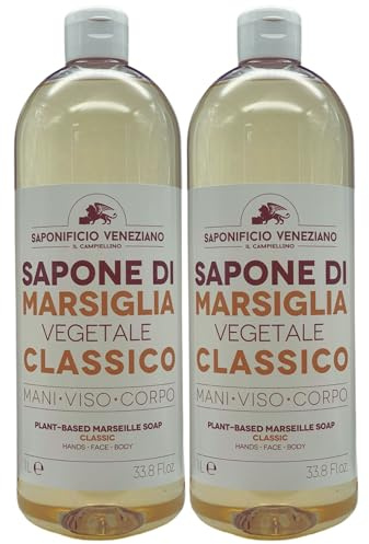 2x Sapone Di Marsiglia Vegetale Per Mani, Viso e Corpo. Ideale Per Un Uso Frequente e Per Tutta La Famiglia 1000ml (CLASSICO)