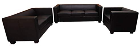 Mendler 3-2-1 Sofagarnitur Couchgarnitur Loungesofa Lille - Kunstleder, schwarz