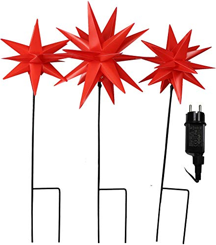 Gartenpirat Weihnachtsbeleuchtung außen LED Figuren Sterne – LED-Lichterkette außen mit 3 Gartenstab Sternen – Spart Energie Dank LED – 54 cm hoch – 3er Set – Rot – Für einzigartige Lichtakzente