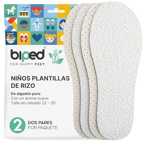 biped 2 Paar Kinder Frottee Einlegesohlen - Waschbare Barfuß Schuheinlagen aus Baumwolle - Weiche Barfußsohlen mit dezent frischem Duft z2775(28-29)