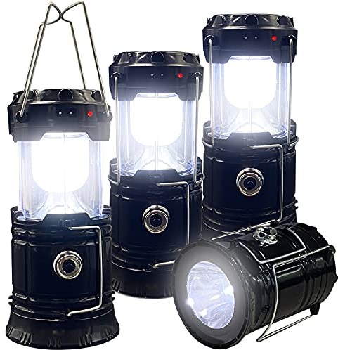 Collapsible Portable LED Camping Lantern XTAUTO Lightweight Waterproof Solar USB Rechargeable LED Flashlight Survival Kits for Indoor Outdoor Home Emergency Light Power Outages Hiking Hurricane 4-Pack