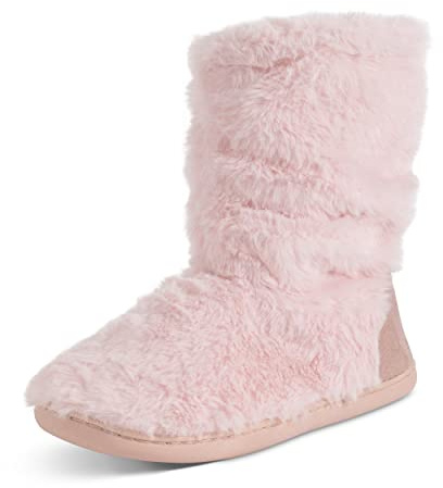 Polar Women’s Slip-On Slipper Boots - Sherpa Fleece Lined House Shoes with Memory Foam & Durable Rubber Sole - Warm Indoor Outdoor Winter Comfort Footwear for Ladies - Pink Faux Fur - UK 5
