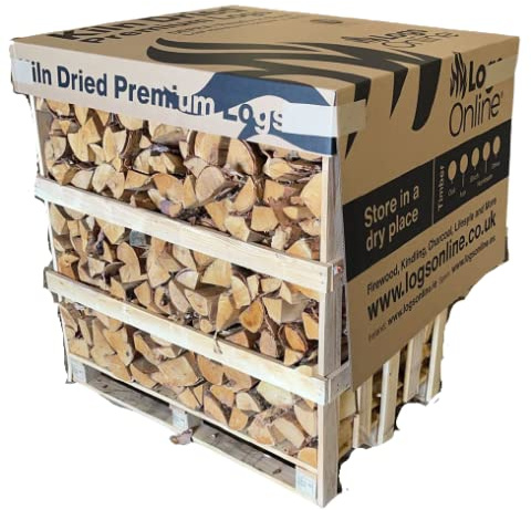 Logs Online 500kg Crate Kiln Dried Birch Firewood Logs for Outdoor Fire Pit, Chiminea, Log Burner & Pizza Oven. Under 20% Moisture Hardwood Chunky Logs, Long Burn Fire Wood