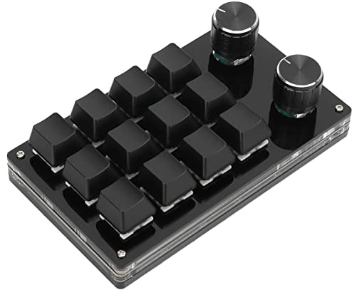 Oreq One Handed Mechanical Keyboard, 12 Key DIY Mechanical PC Gaming Keypad, Professional Shortcut Programmable Macro Keypad, Rotating Knob, RGB Lighting, for Office, Gaming(Black)