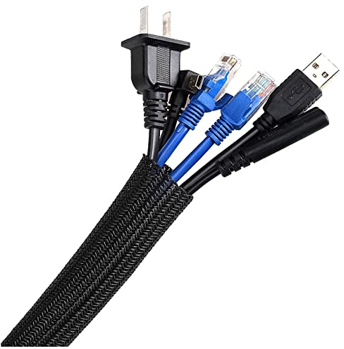 AGPTEK 13mm-6.1m Kabelschlauch, selbstschließend Kabelkanal, Flexibler gewebter Kabelmantel, Kabelmanagement für Schreibtisch, TV, Computer, PC, Kabelschutz für Hund, Katze