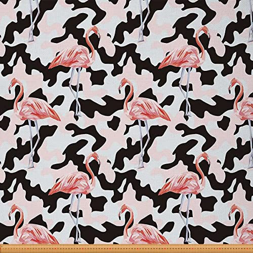 Flamingo Stoff Meterware Kuhfell Möbelstoff Dekostoff mit Kuhdruck Tierhaut Boho Stoff für Drinnen und Draußen Milchkuh Bauernhaus DIY Kunst Wasserdichter Stoff Schwarz Pink 920 x 150 (HxB)
