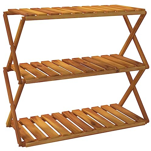 vidaXL Hopfällbar hylla 3 hyllplan 70x31x63 cm massivt akaciaträ, hopfällbara hyllor, skohyllor, växtställ, skohylla, bokhylla, bokhyllor