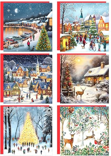 Giftinghouse Charity Christmas Cards 2025 Pack of 12/24/48 | Multipack Xmas Cards for Family, Friends with Red envelopes - MADE IN UK