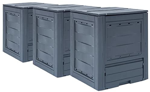 ARKEM Compostiera Domestica, Compostiera da Giardino e da Balcone, Bidone per Compost Girevole,Compostiere per Giardino 3 pz Grigio 60x60x73 cm 780 L