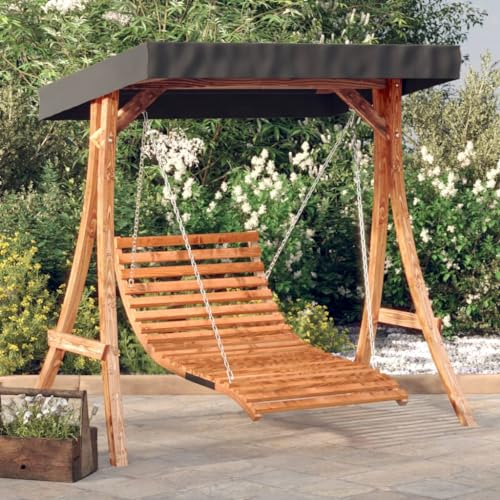 ShGaxin Hollywoodschaukel mit Dach Massivholz Fichte mit Teak-Finish, Gartenschaukel, Garten Schaukel, Schaukelgestell, Schaukel Garten, Schaukelgerüst 3200626