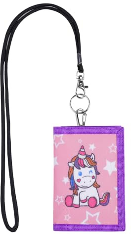 Aucuu Portafoglio per Bambini Con Cinghie per Collo, Tre Ante, Motivo Unicorno, Mini Pieghevole, Cartoon per Ragazzi e Ragazze