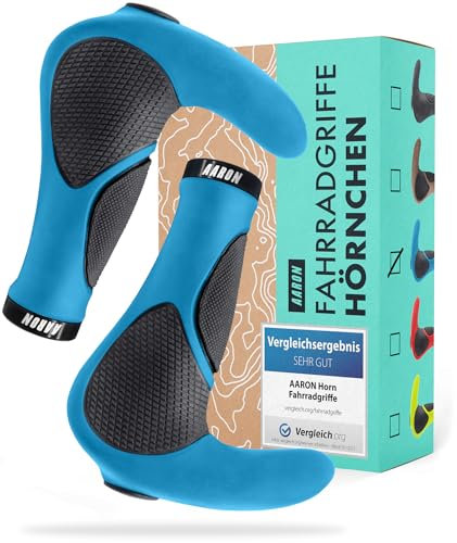 AARON Horn - Lenker Griffe mit Gel Dämpfung - ergonomische Lenkerhörner aus rutschfestem Gummi - Fahrradgriffe für E-Bike, Trekkingrad, Mountainbike, Tourenrad in blau