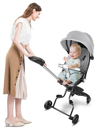 Homewell Passeggino leggero per esterni, passeggino portatile, passeggino compatto con ruote bloccabili, adatto fino a 15 kg, con parasole nero e ruote bloccabili
