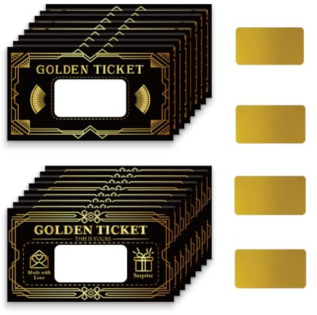 PLIGREAT 120 Pieces Golden Ticket Scratch Off Cards, Black Blank Gift Certificates Scratch Off Tickets DIY Coupon Raffle Cards for Small Business, Holiday, Bridal Shower, Surprise Reveal, Party Supply