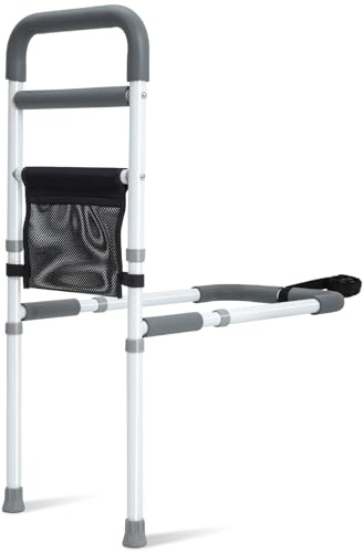 YrHeiper Bed Rails for Elderly Adults Safety - Adjustable Bed Assist Rail for Seniors Fall Prevention with Support Leg, Bedside Grab Bar Cane with Storage Pocket, Fits King, Queen, Full, Twin Bed