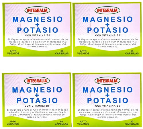 Integralia Magnesio y Potasio - Pack Ahorro 4 x 60 Cápsulas - Suplemento para Reducir Fatiga, Apoyo Muscular y Nervioso, Reforzado con Magnesio y Potasio para Energía Diaria - Apto para Veganos