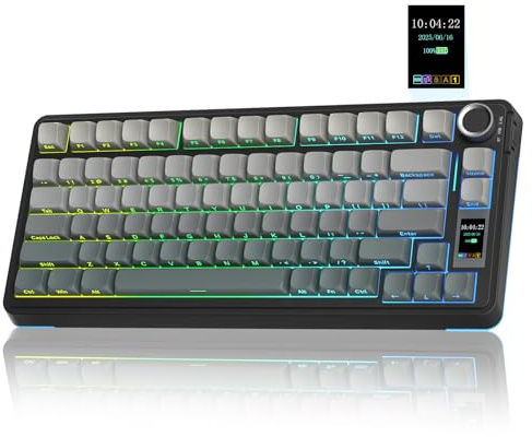 AULA S75 Pro Gaming Tastatur 75 Prozent,BT5.0/2.4G/USB-C Kabellose Mechanische Tastatur mit Display & Knopf,Fünfschichtige Polsterung Struktur,QWERTY,RGB,Hot Swap,Creamy Sound (Grau)