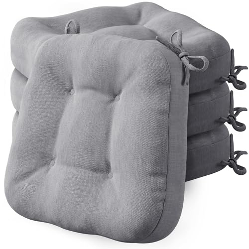 Codi Sitzkissen 40x40 cm 4er Set, 8cm Dicke Stuhlkissen Outdoor, Grau