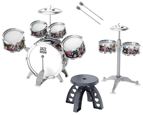 QUXVUIS Batería de jazz para cumpleaños: un instrumento musical de percusión ideal para niños de 3 a 5 años con batería y taburete. Ideal para amantes de la música,