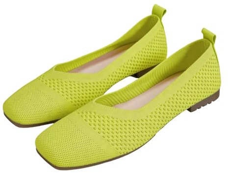 Sporty Ballerina Shoes Women's Knitted Dress Flat Shoes with Square Toe Comfortable Soft Summer Shoes Non-Slip Elegant Dance Shoes Lightweight Barefoot Shoes for Work, Everyday Use, light green1, 6 UK