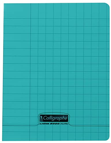 Calligraphe 18013C Un Cahier d'Écriture Agrafé Vert (une Marque de Clairefontaine) - 17x22 cm - 32 Pages Grands Carreaux 3 mm Agrandis 12/12 - Papier Blanc 90 g - Couverture Polypro Transparent