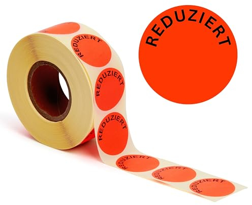 POKORNYS – Aktionsetiketten “Reduziert” I Etiketten für reduzierte Ware I 1.000 selbstklebende Rabattaufkleber in leuchtendem Rot I permanent haftende, runde Klebeetiketten mit Ø 32mm