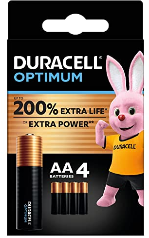 Duracell Optimum pilas alcalinas AA de 1,5 V (paquete de 4) LR6 MX1500