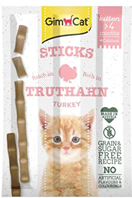 GimCat Sticks Kitten kalkon - Mjuka tuggpinnar med högt köttinnehåll och utan tillsatt socker - 1 förpackning (1 x 3 sticks)
