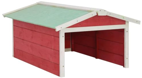 vidaXL Caseta de Cortacésped Robótico Cobertizo Cubierta Cabaña Tejado Refujo Protección Maquinaria Jardín Patio Rojo y Blanco Madera Abeto
