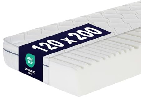 Ortho-Relax Matelas 120 x 200 cm, hauteur 23 cm, réversible, avec côté doux et ferme, mousse de confort 7 zones, certifié Öko-Tex 100, sommeil d'essai de 100 nuits, H4 et H5