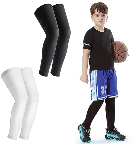 Newbyinn 2 pares de mangas de compresión calentadores de piernas de niños, para baloncesto, fútbol y fútbol